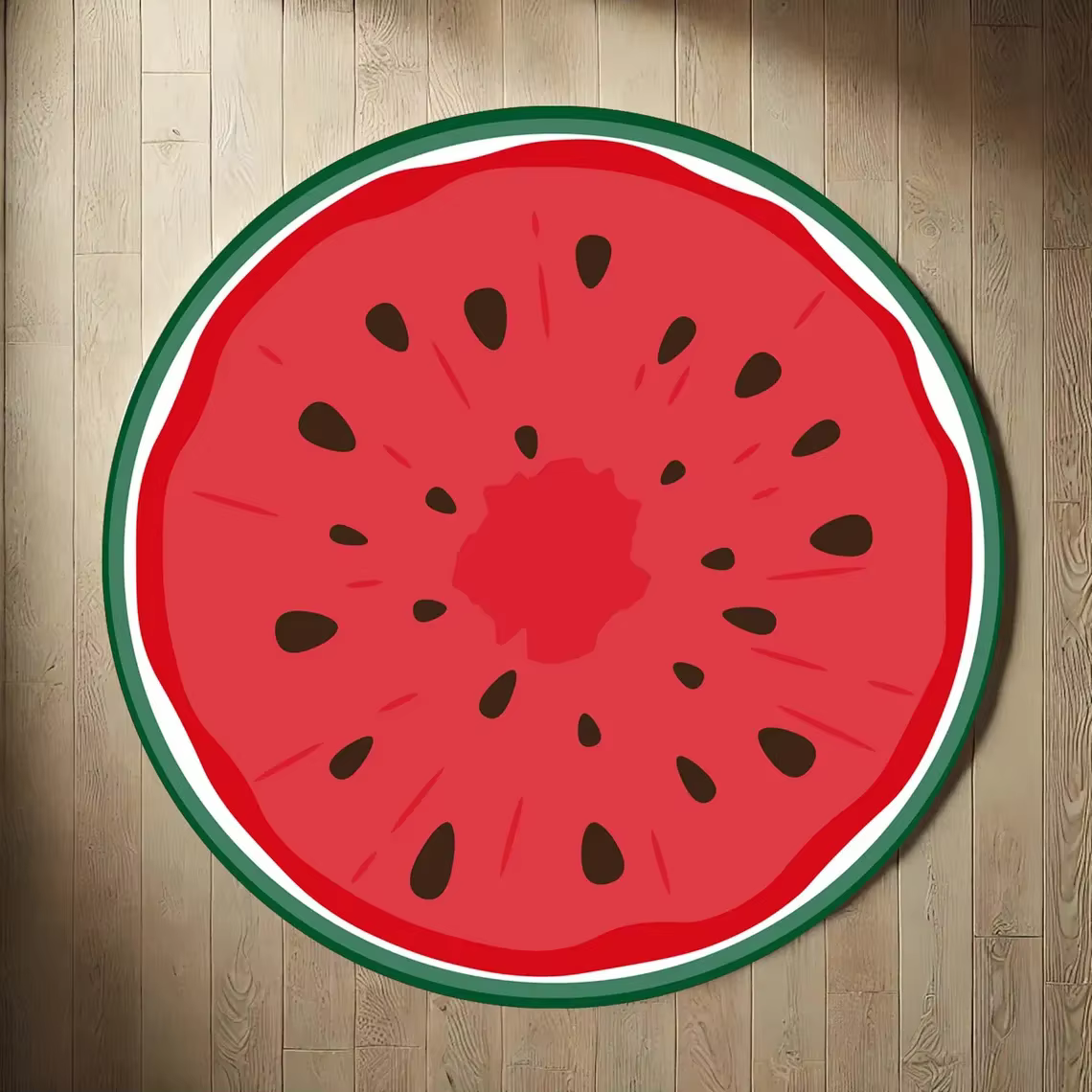 Tapis rond imprimé pastèque pour chambre d'enfants, antidérapant, en flanelle lavable, pour la maiso