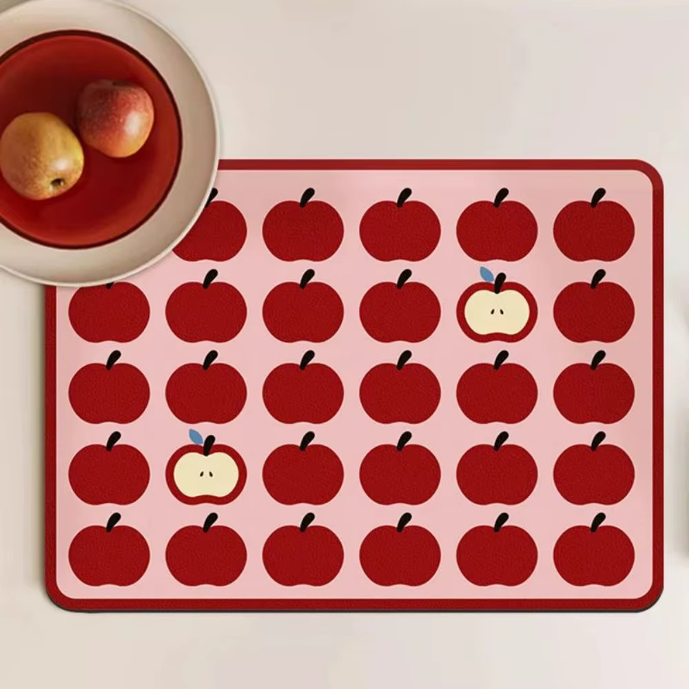 VIKAMA Tapis de cuisine de dessin animé de pomme rose, tapis de séchage de vaisselle de terre de dia