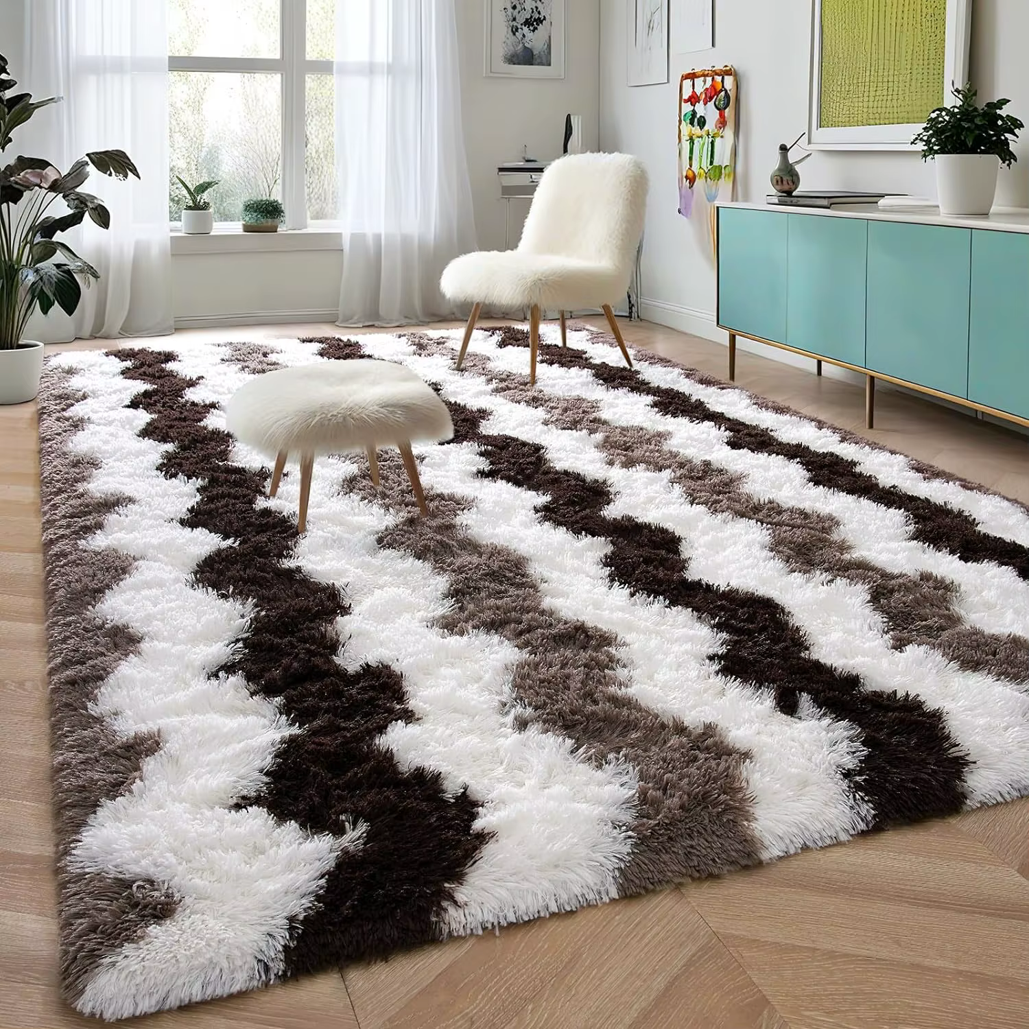 VIKAMA tapis moelleux pour chambre tapis flou pour salon tapis doux pour enfants tapis antidérapant 