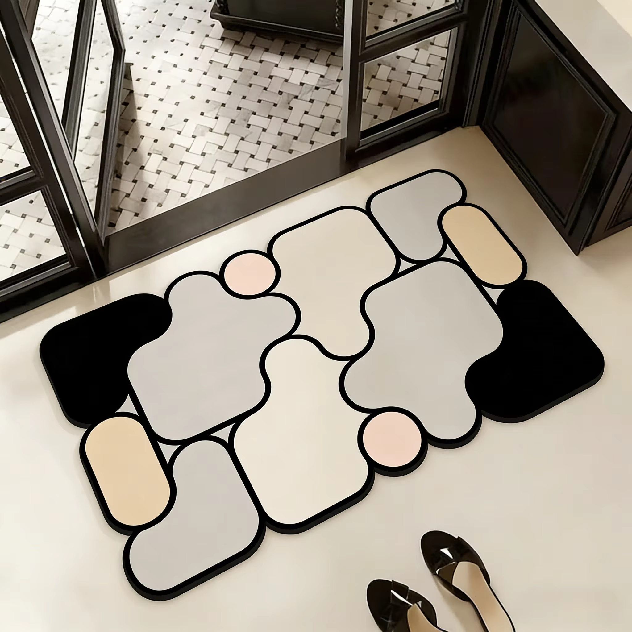Tapis de salle de bain carré avec imprimé en terre de diatomées, tapis de toilette absorbant pour la
