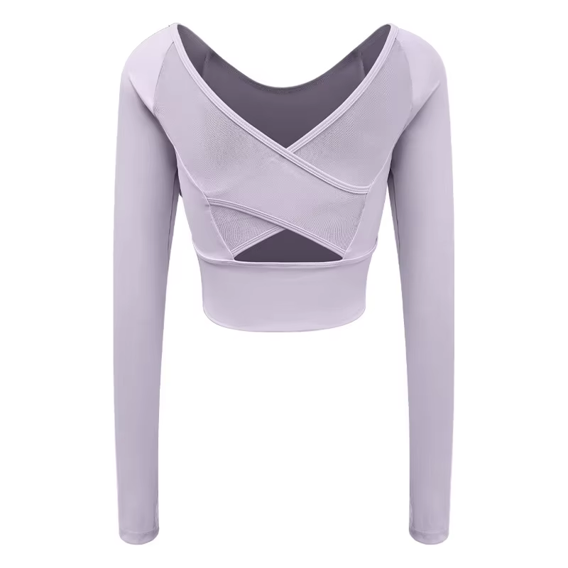 Haut de sport à manches longues pour femme, effet seconde peau, avec soutien-gorge intégré et design