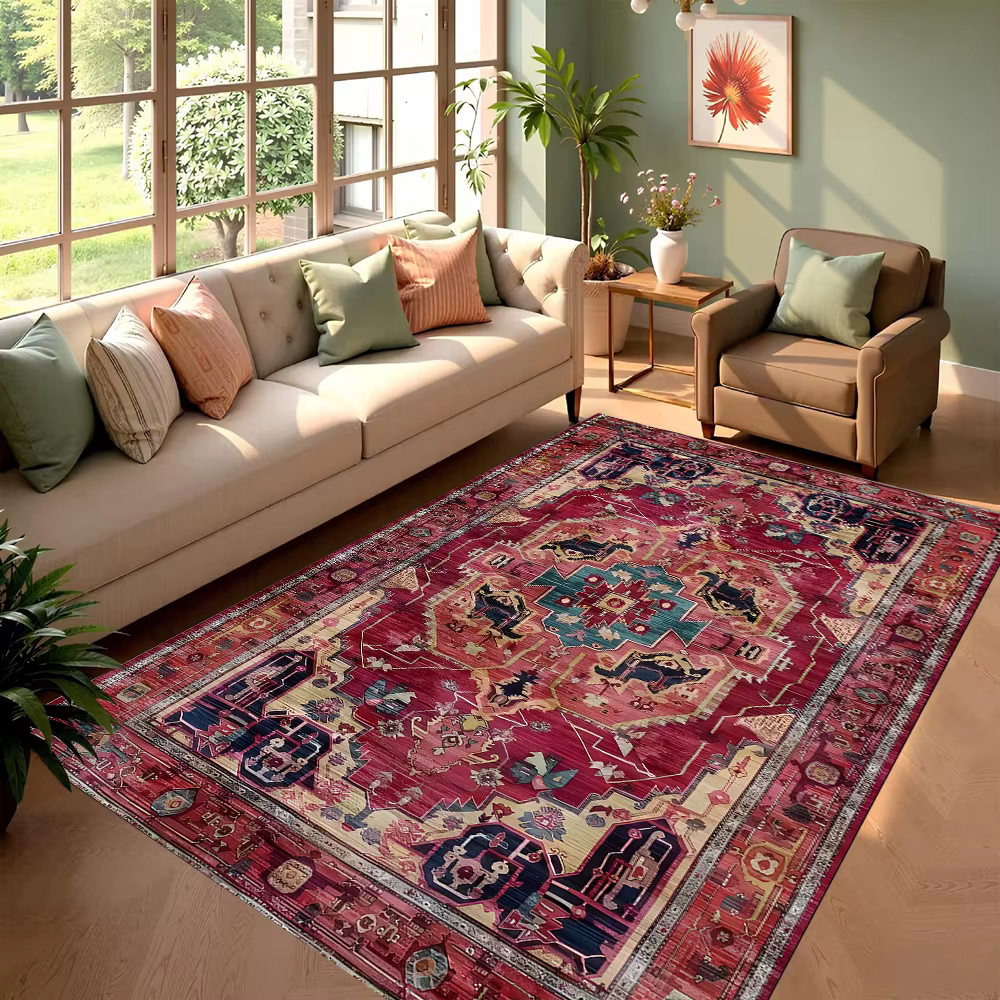 Tapis persan rouge rétro, ornement abstrait, style bohème Oriental, pour salon, chambre à coucher, t