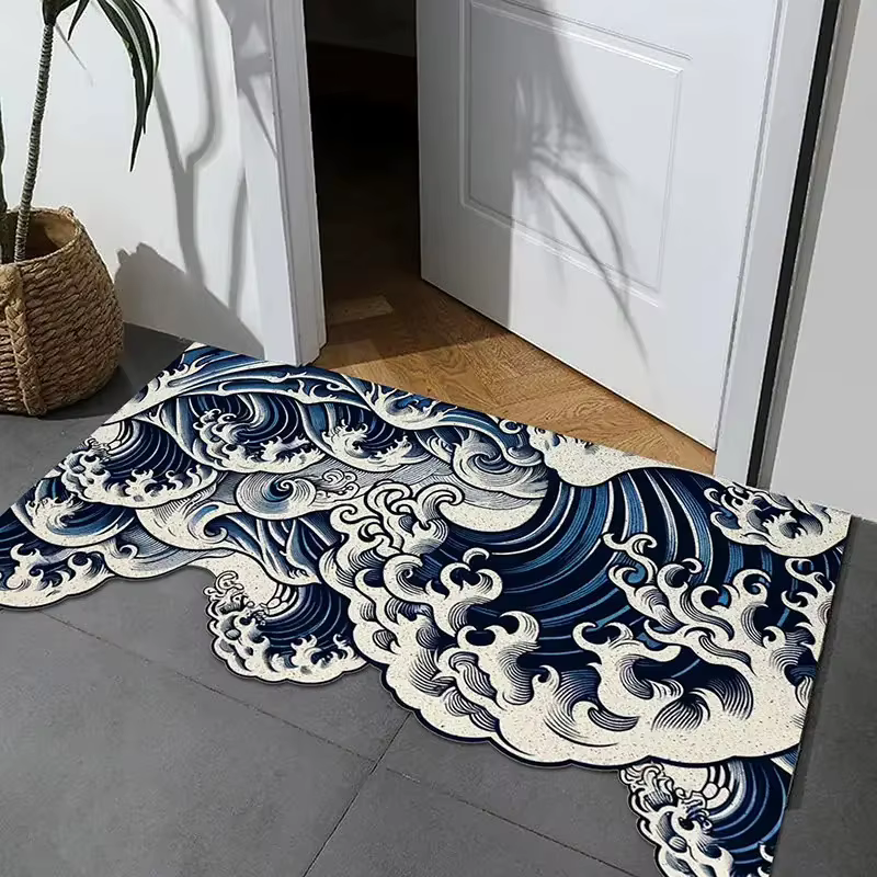 VIKAMA Tapis décoratif japonais Great Wave Art, tapis de sol antidérapant et lavable, tapis sur le t