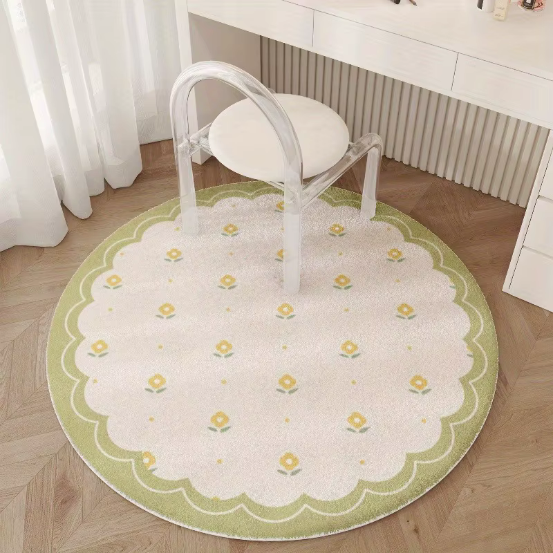 Tapis décoratif rond à fleurs roses, tapis doux pour salon, chaise de chambre à coucher, coiffeuse, 
