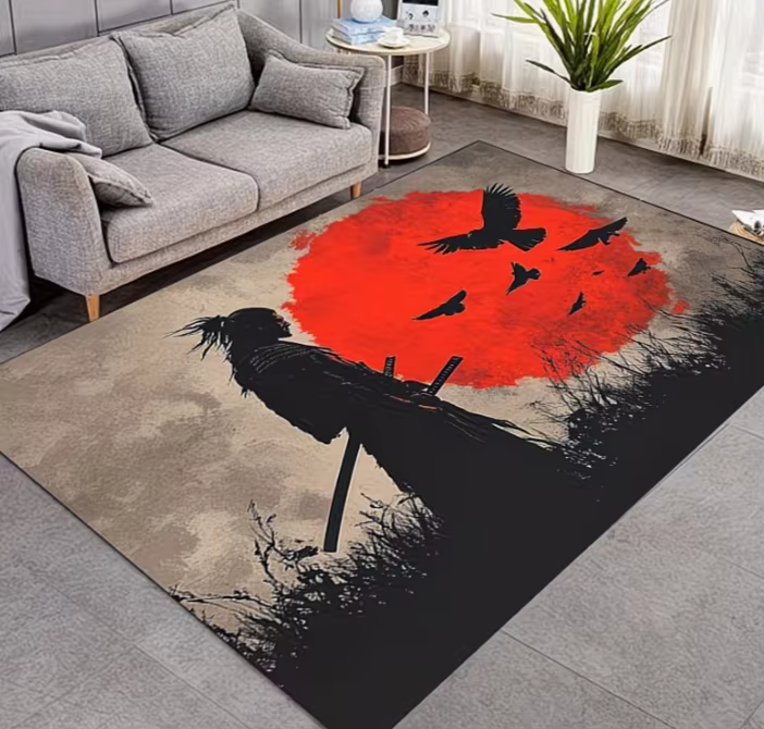Tapis à motif samouraï, art japonais, tapis en coton antidérapant pour salon, chambre à coucher, déc