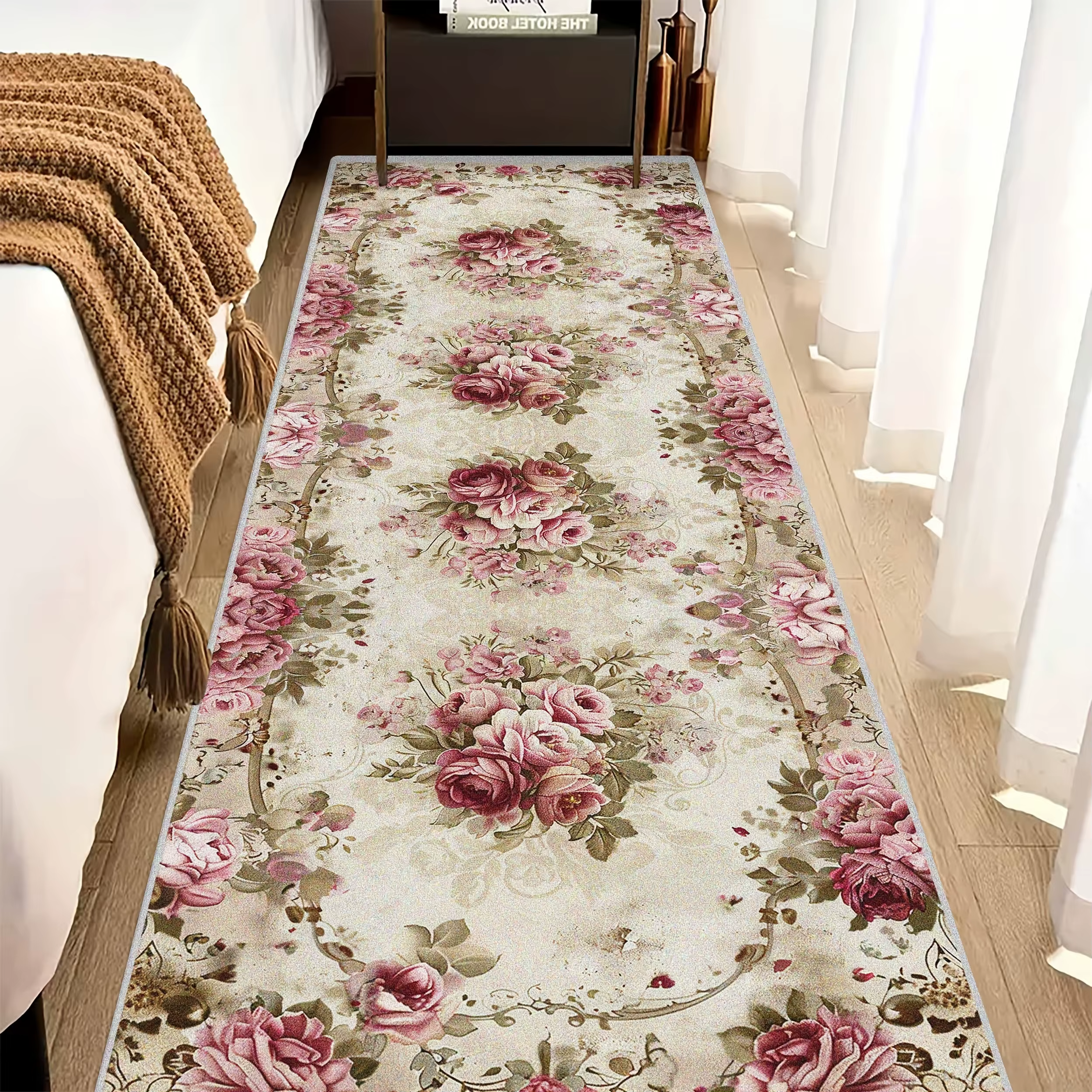 VIKAMA Tapis de cuisine à motif floral vintage avec motif floral vintage, antidérapant pour les inté