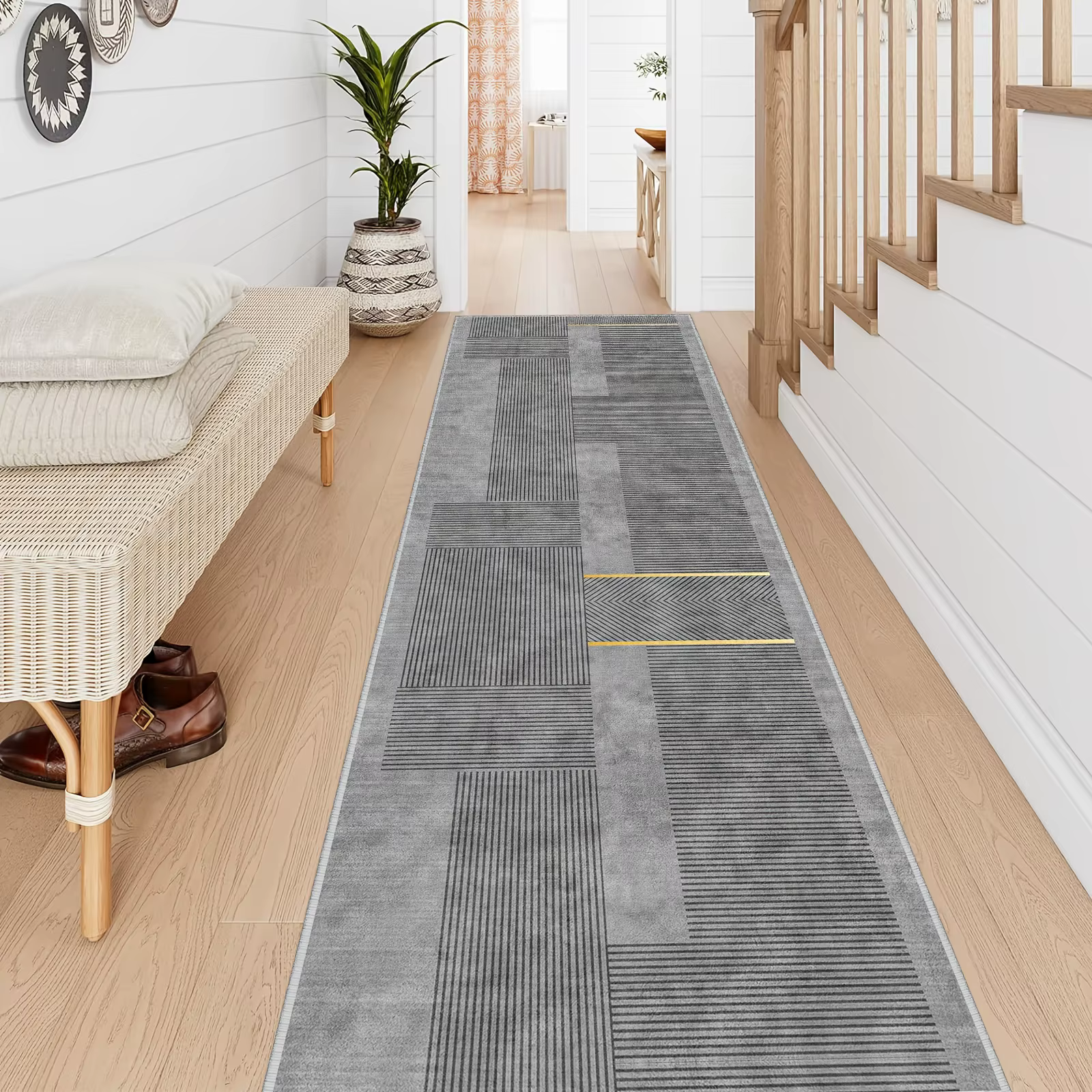 VIKAMA Tapis de couloir géométrique minimaliste moderne, paillasson antidérapant pour entrée, balcon