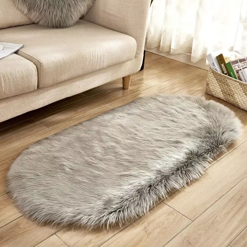 Polymères ovales en peluche super doux, tapis moelleux blancs, salon, décoration d'intérieur, chambr