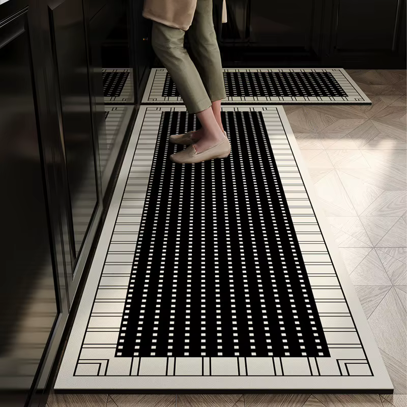 Tapis de cuisine moderne, décoration de la maison, rayures géométriques, motif de chaîne circulaire,