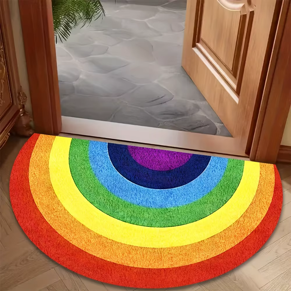 Tapis de porte demi-cercle arc-en-ciel VIKAMA : anti-bruit, lavable en machine, tapis d'entrée, tapi