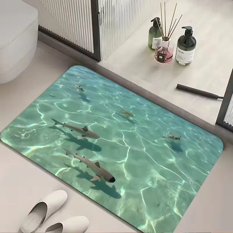 Tapis de porte Shark Glacier, antidérapant, pour sol de salle de bain, absorbant en microfibre, lava