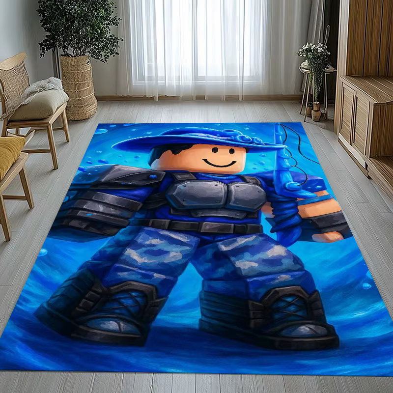 Tapis de salon antidérapant à thème de dessin animé Game R-Robloxs, tapis doux pour chambre à couche