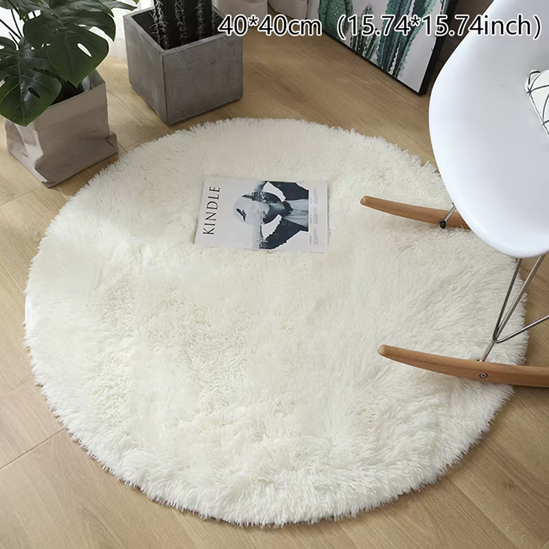 Tapis moelleux en laine lea pour salon, fausse fourrure, polymère rond, tapis longs en peluche pour