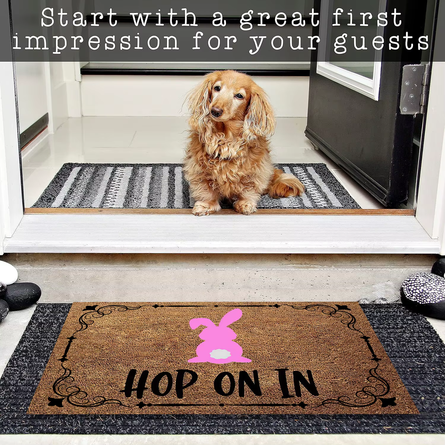 Hop On In EasterDoormat en caoutchouc salle de bain cuisine tapis jardin Garage porte tapis de sol t