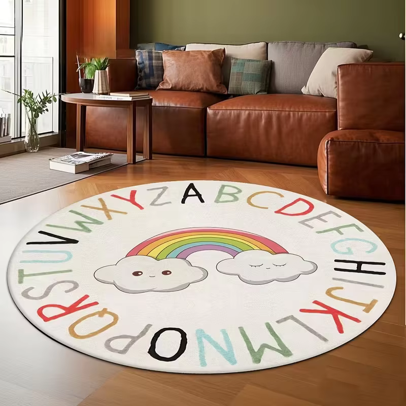 Tapis rond pour enfants, motif arc-en-ciel, alphabet ABC, pour la nurserie, la zone de jeux et de le