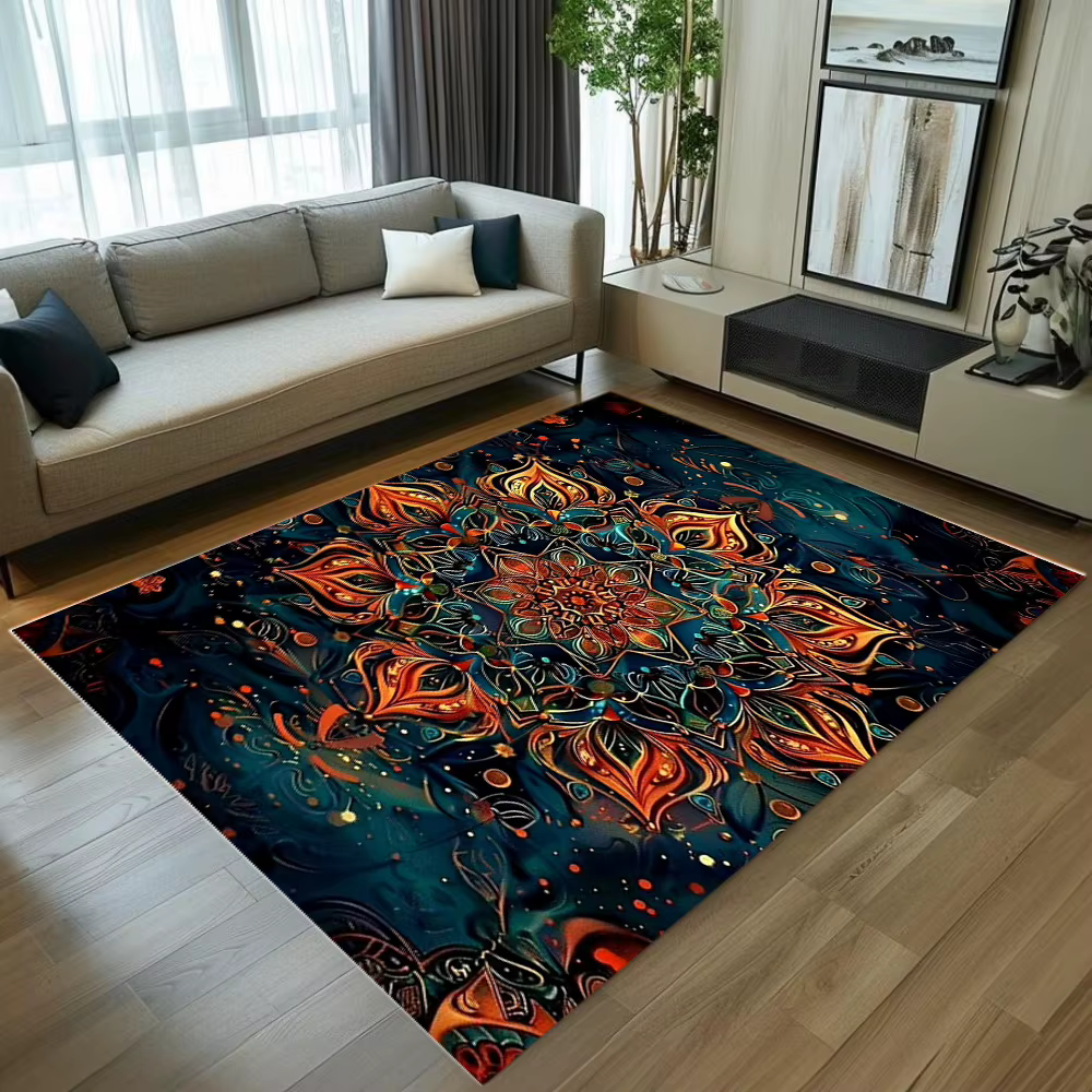 Tapis Mandala bohème coloré imprimé 3D, antidérapant, grande surface, pour salon, chambre à coucher,