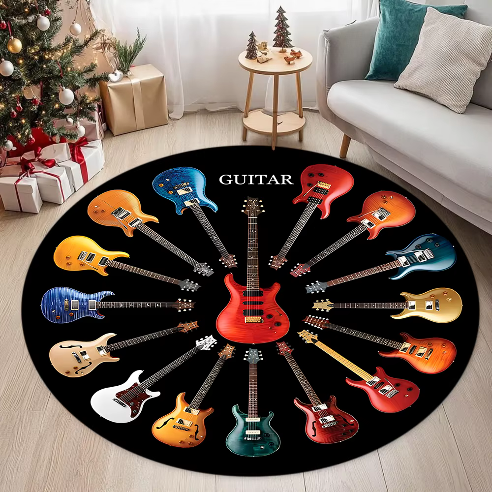 Tapis rond à thème musical pour guitare, décoration musicale vintage pour la maison, tapis de protec
