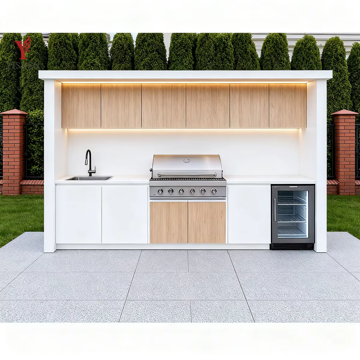 Îlot de cuisine extérieur modulaire écologique personnalisé en acier inoxydable avec barbecue, panie