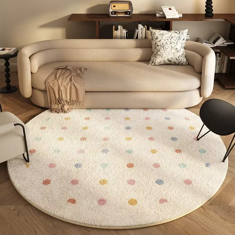 Tapis modernes et simples pour salon, style crème, décoration de chambre, tapis rond moelleux et dou