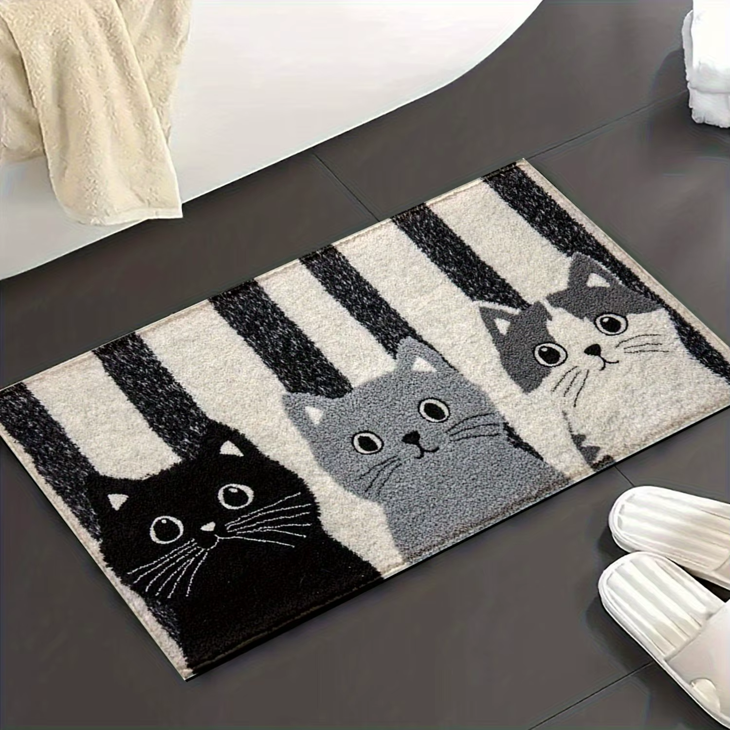 VIKAMA rayé dessin animé chat tapis doux paillasson imperméable tapis de sol pour chambre tapis pour