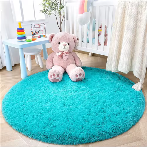 Tapis rond moelleux et doux pour chambre d'enfant, château de princesse, peluche, shaggy, mignon, ci