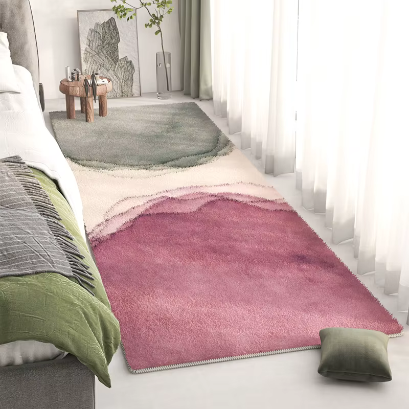 Tapis de chevet Long pour décoration de chambre à coucher, en peluche, épais, antidérapant, pour sol