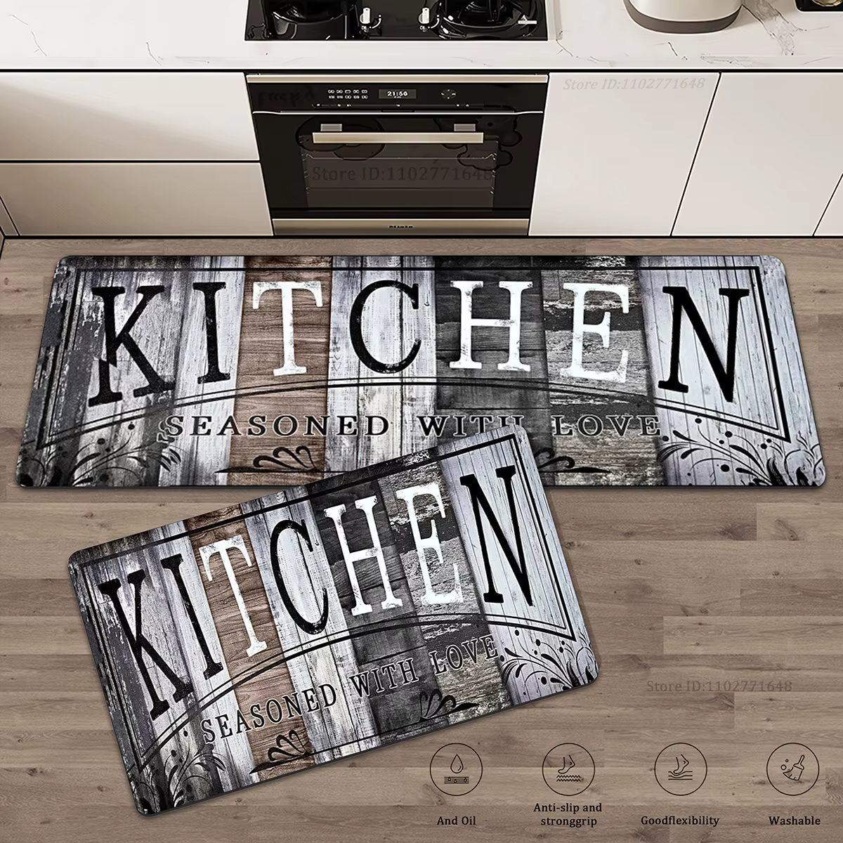 Tapis de sol de cuisine en grain de bois, antidérapant, lavable, pour entrée de chevet, Long, lavabl
