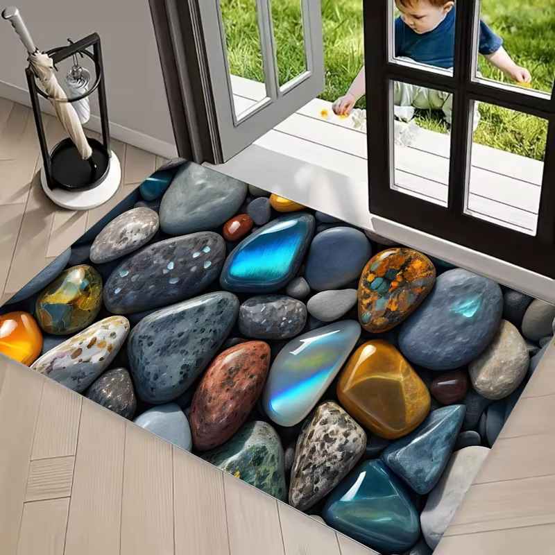 Tapis de sol antidérapant en pierre de rivière pour la décoration intérieure, salon, entrée, jardin,