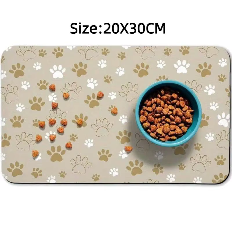 Tapis absorbant pour nourriture pour chien, avec support antidérapant en caoutchouc, tapis de nourri