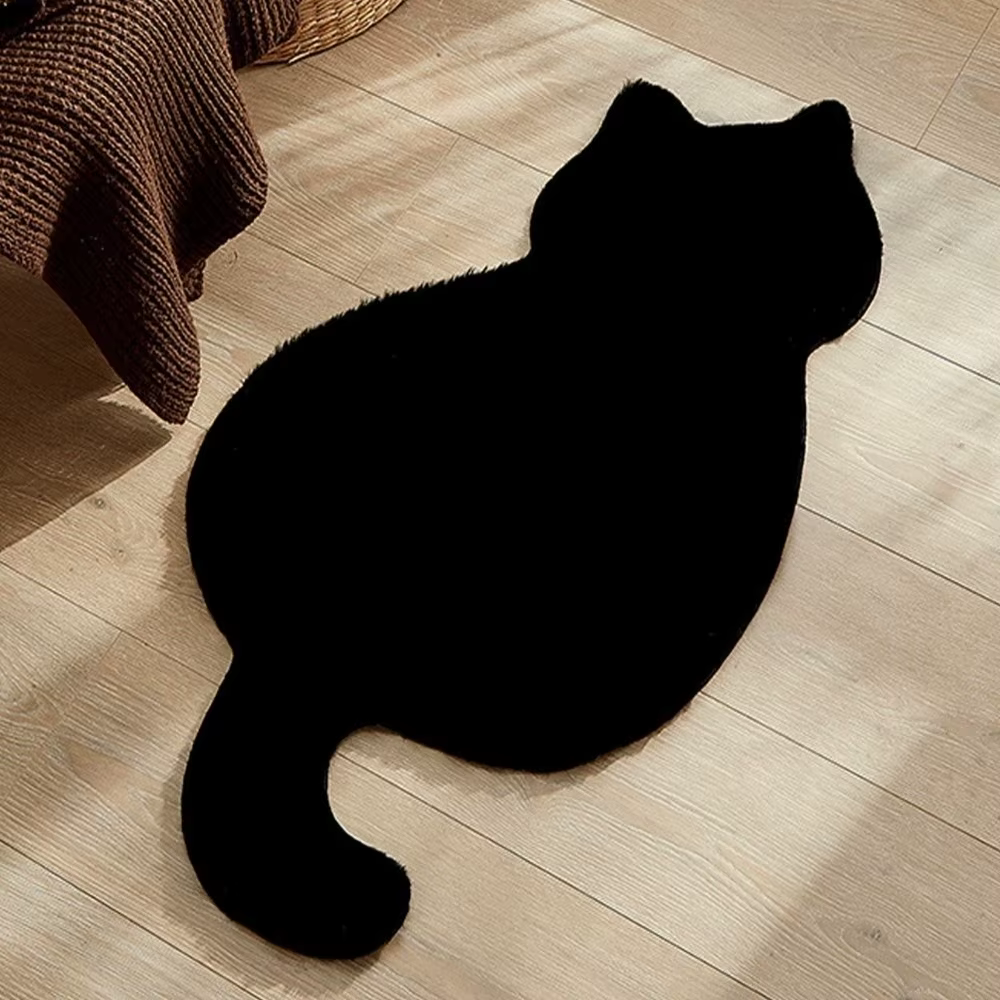 Tapis en fausse fourrure de lapin mignon de style dessin animé, couleur unie, tapis en forme de chat