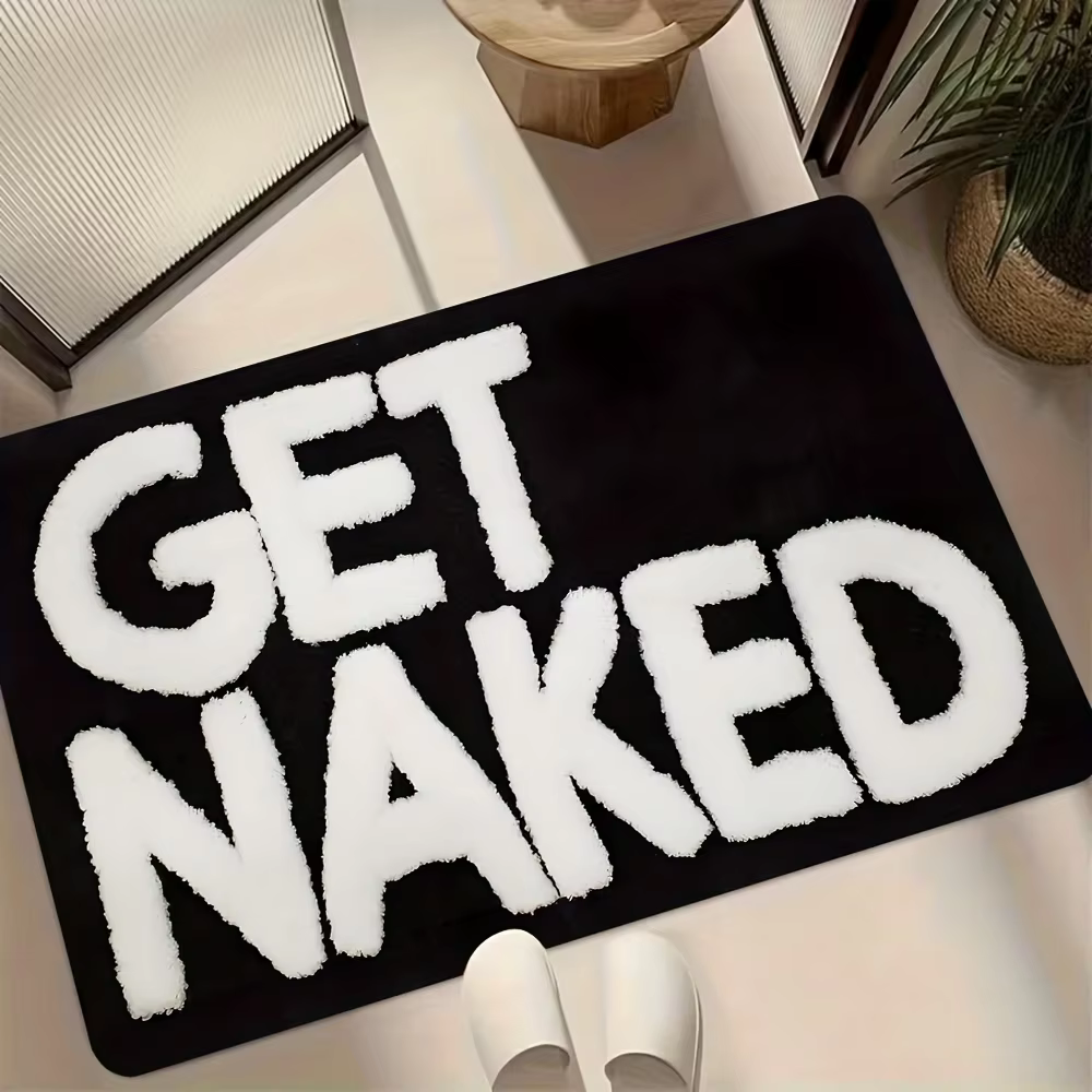 Tapis de porte humoristique avec motif « Get Naked », antidérapant, imprimé, pour entrée, salle de b