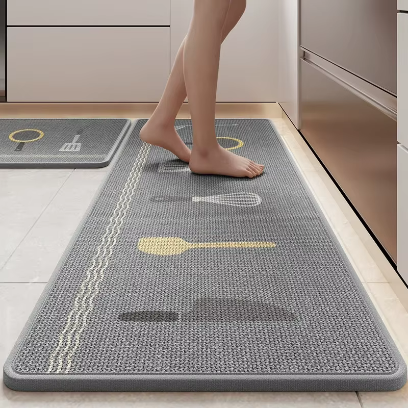 Tapis de sol de cuisine en lin imprimé dessin animé, tapis de cuisine absorbant l'eau et l'huile, su