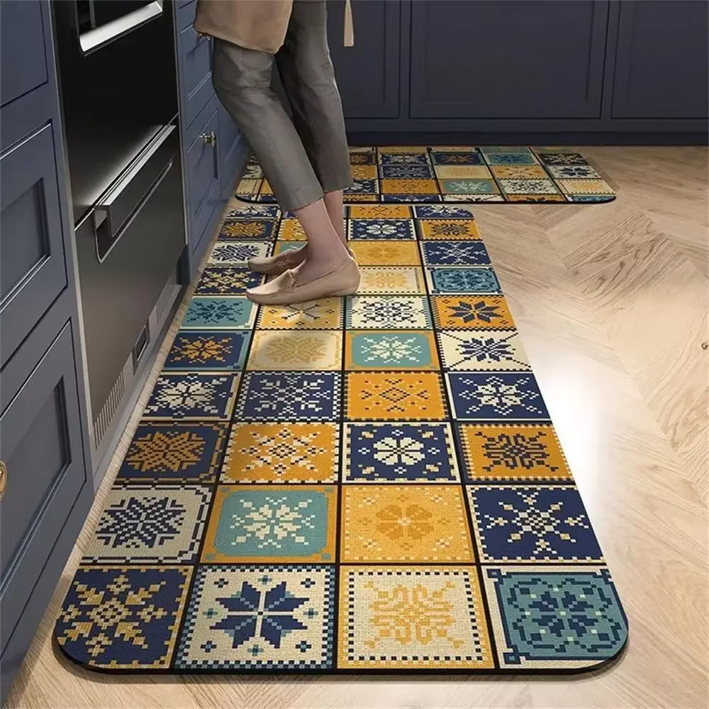 VIKAMA Tapis de cuisine marocain vintage antidérapant résistant à l'huile, tapis d'entrée, chambre à