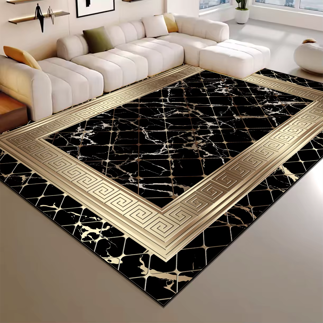 Tapis de salon de luxe haut de gamme, tapis de grande surface, décor de chambre, tapis de sol dorés,