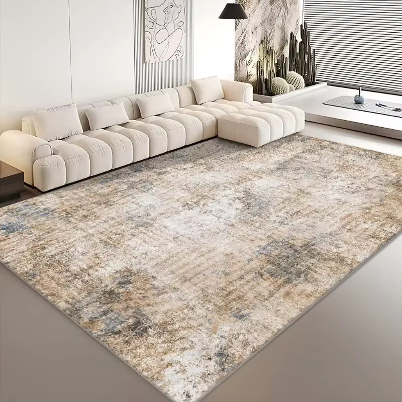 Tapis d'intérieur abstrait neutre effet vieilli, style bohème et rustique, gris beige vintage, pour 