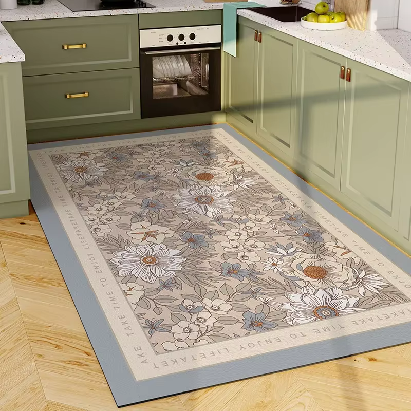 Lea-Tapis en Vinyle Imperméable en PVC, Polymères de Sol en Cuir, Grande Fleur Rose, Floral, Style P