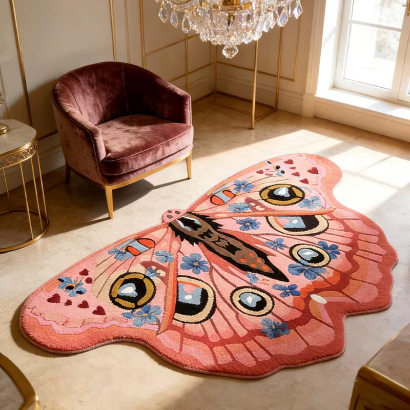 Tapis papillon de décoration de chambre à coucher de forme irrégulière, tapis de sol moelleux et dou
