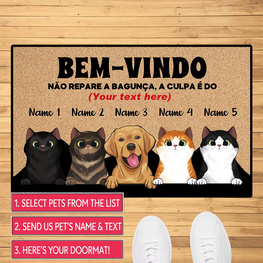 Paillasson personnalisé pour chien et chat, Bem-Vindo, tapis pour animaux de compagnie, cadeau pour 