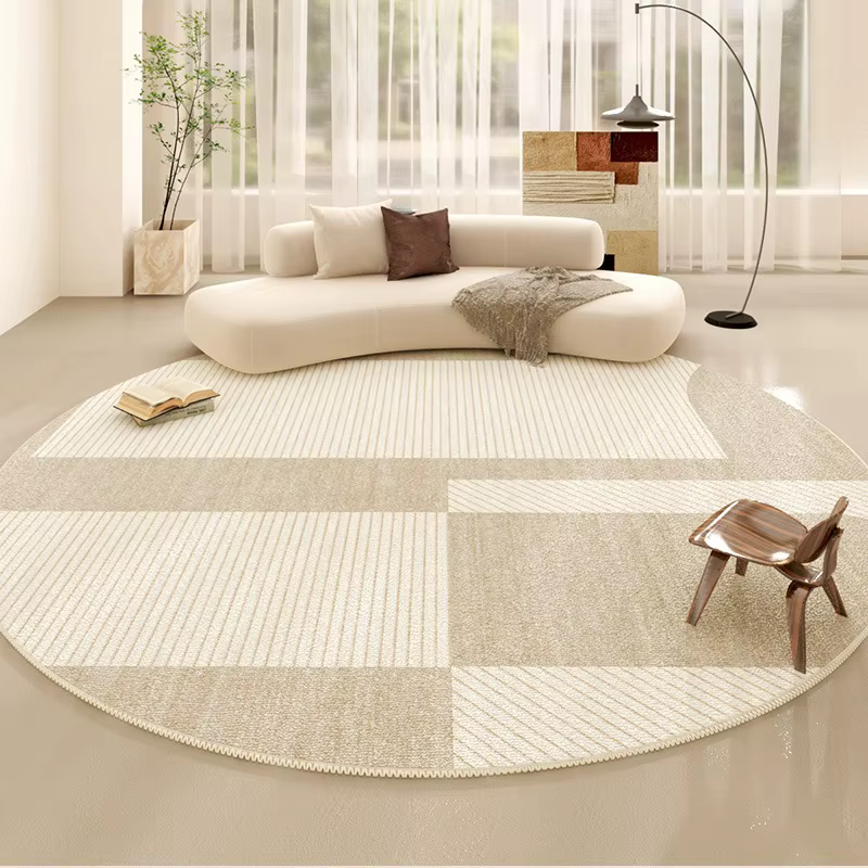 Tapis rond Beige de grande taille, Style crème, pour chambre à coucher, lignes minimalistes, dédié à