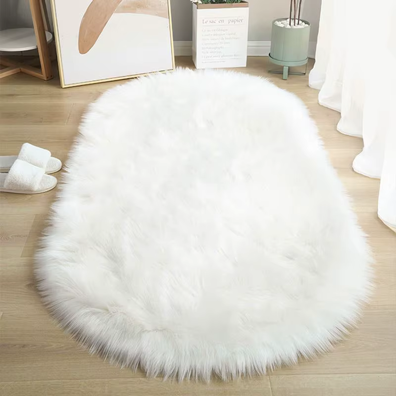 Tapis Beige pour décoration de chambre à coucher, en fausse peau de mouton douce, pour salon, coussi