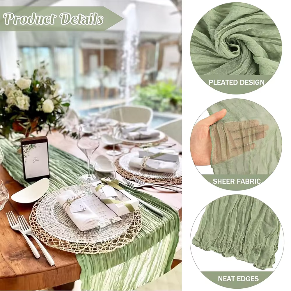 Chemin de Table vert sauge Boho rustique gaze tapis de Cheesecloth chemin de Table mariage douche nu