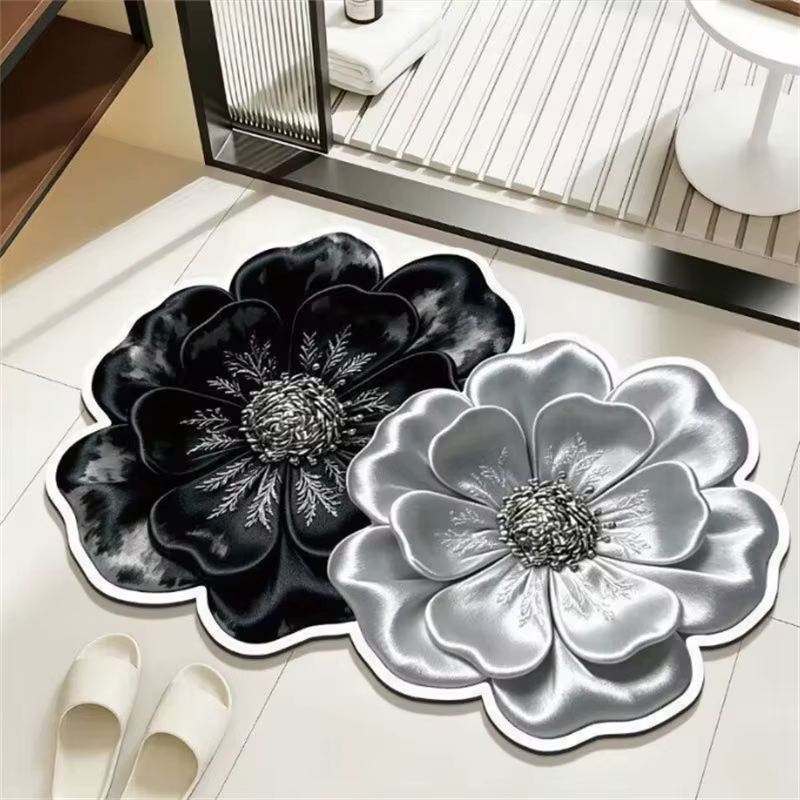 Tapis de sol de salle de bain en terre de diatomée 3D à motifs floraux, absorbant, antidérapant, lav