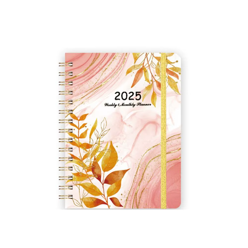 Agenda 2025 en anglais, 365 jours, mensuel, à feuilles mobiles, spirale, motif floral, carnet de not