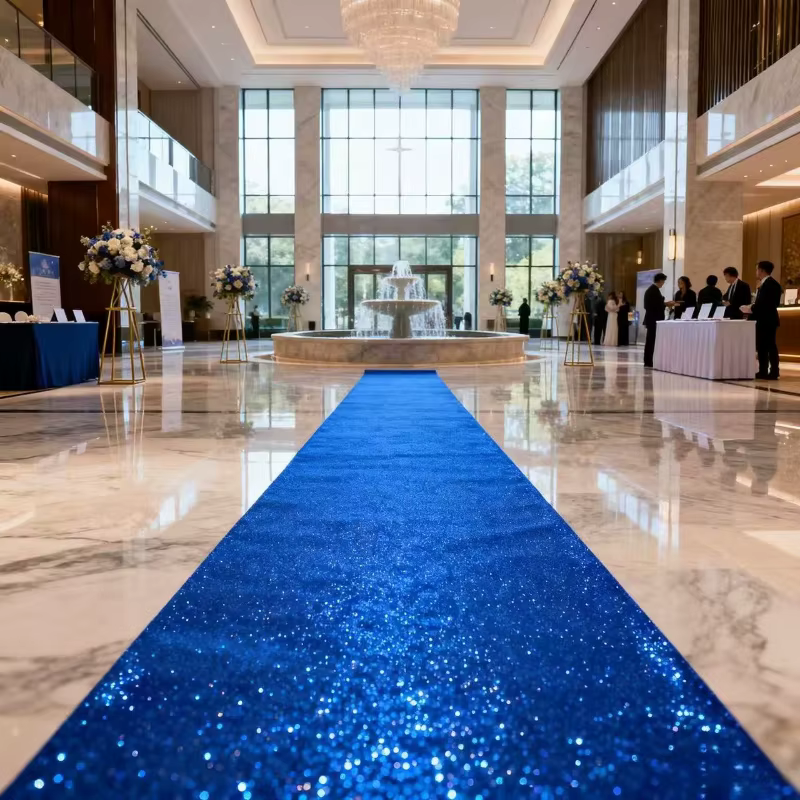 Tapis bleu élégant, tapis de défilé brillant, tapis de mariage, décoration de fêtes, tapis long pour