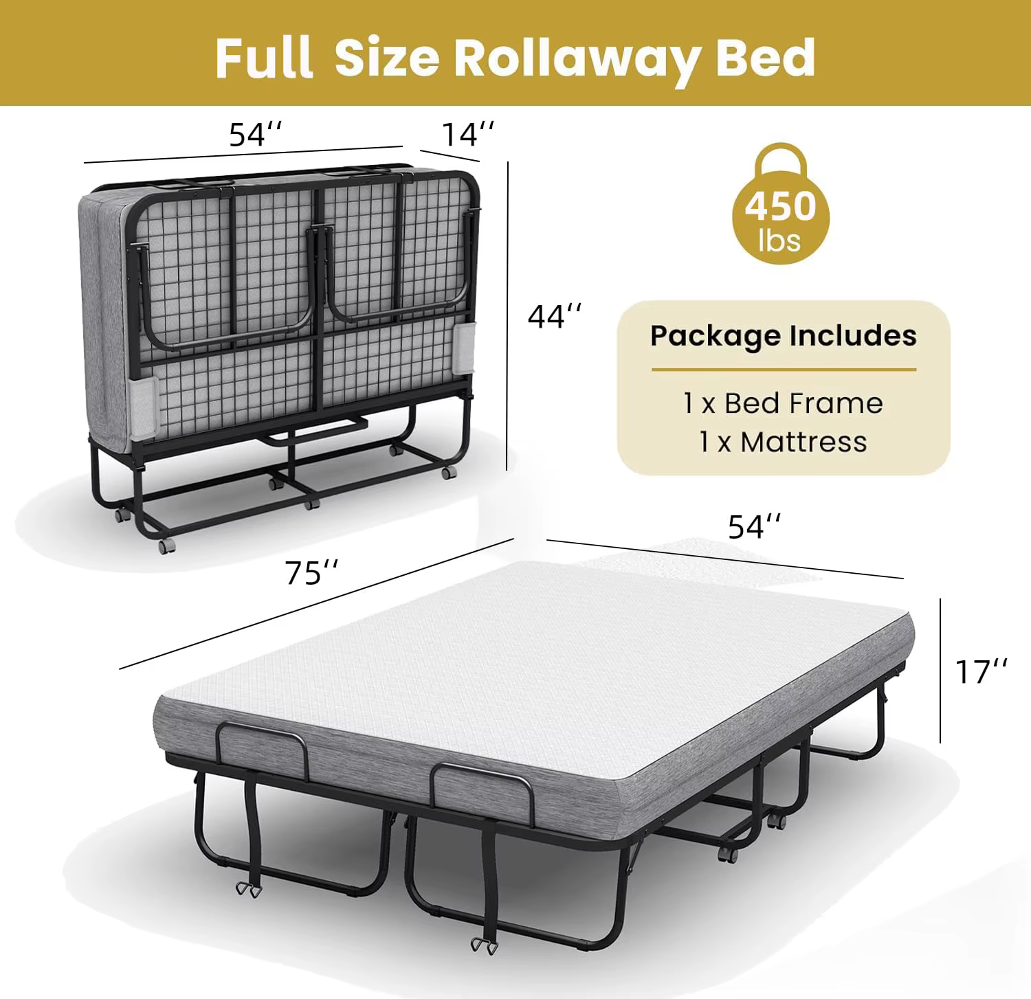 Lit pliant grand format avec matelas - Lit pliant extra large 75''x54'' pour invités, gain de place,