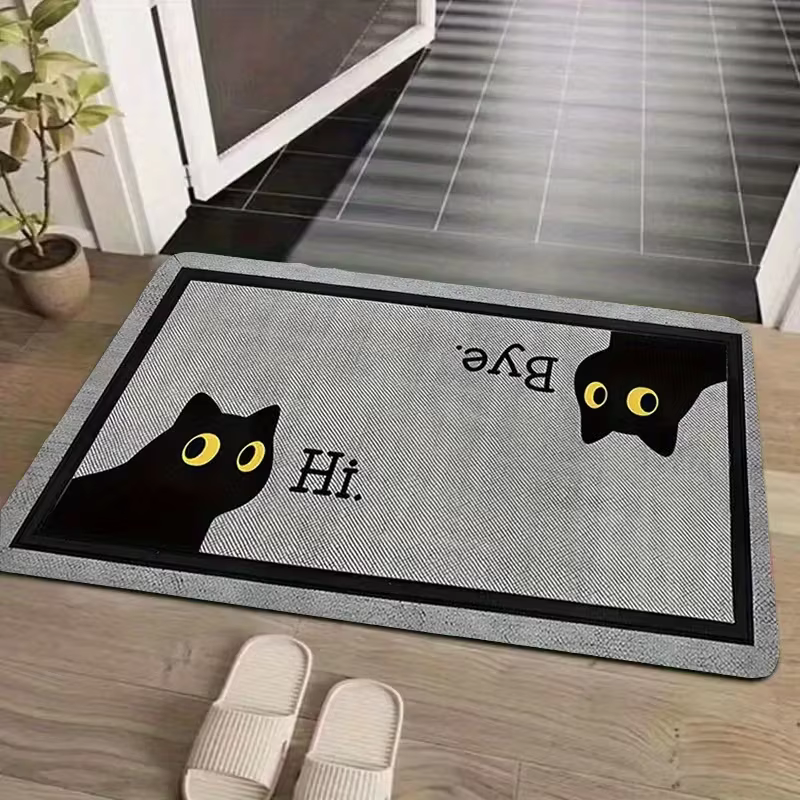 Tapis d'entrée en forme de chat noir de dessin animé, utilisé pour la porte, la salle à manger, la c