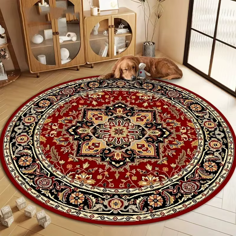 Tapis rond de style vintage avec tapis floral traditionnel, antidérapant, lavable en machine, pour s