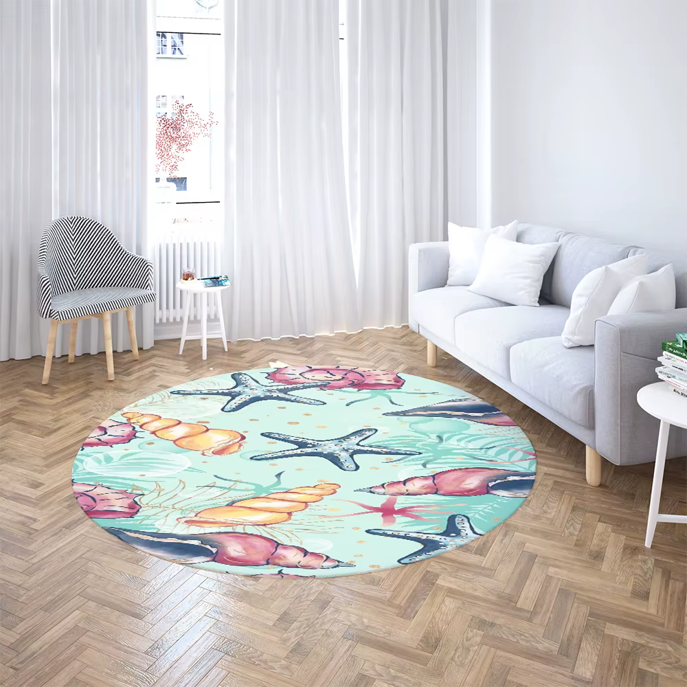 Tapis rond imprimé tortue, palmier et hibiscus, antidérapant, motif étoile de mer et floral, pour ba