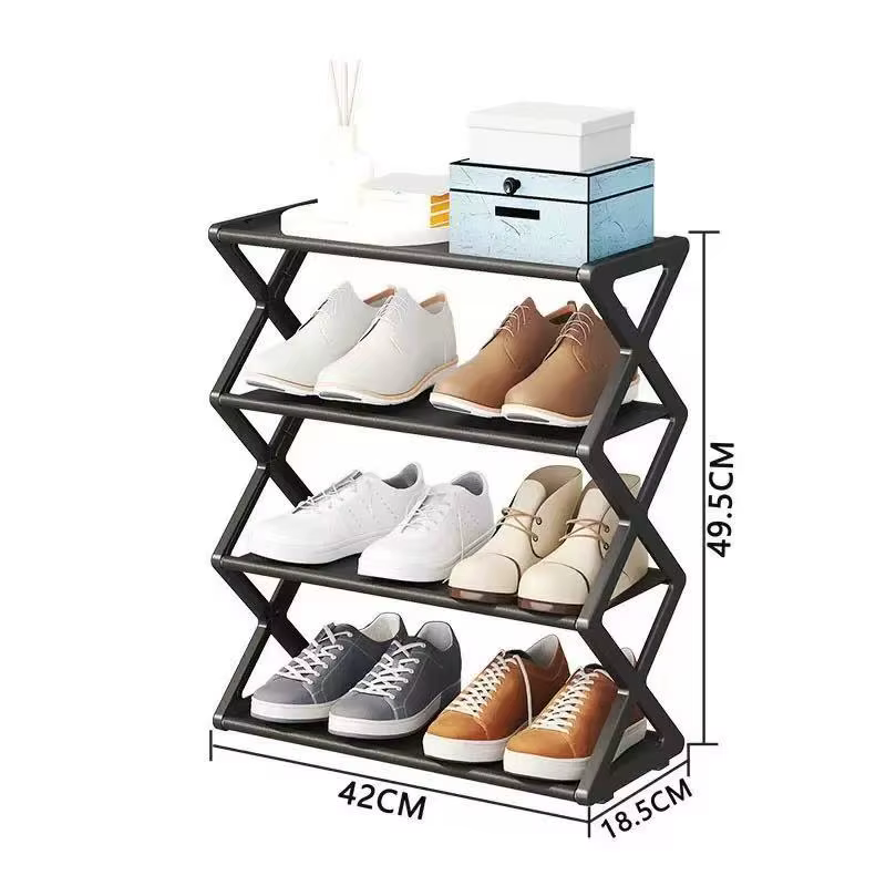 Étagère à chaussures 4 niveaux en X, multifonctionnelle et anti-poussière pour dortoirs, entrées, co