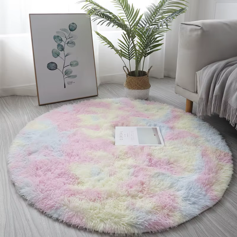 Tapis rond en peluche Super doux et moelleux, pour décoration de salon, chambre à coucher confortabl